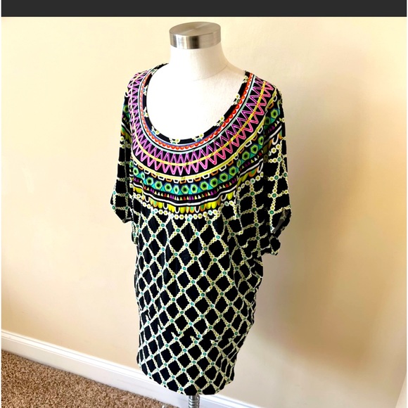 Pretty Palm Springs Trina Turk Classic Bright Colorful Retro Patter Tunic Top M - Picture 10 of 10